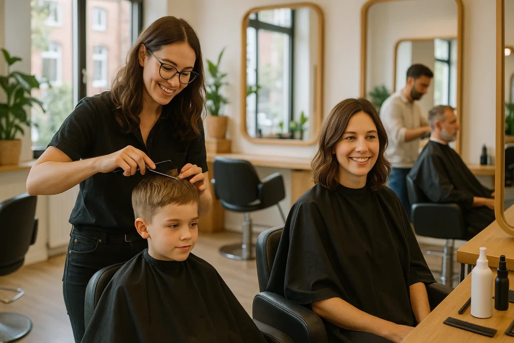 Familie beim Friseur